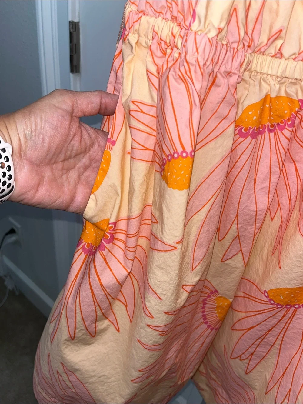 Kate Spade Peach and Pink Floral Off-Shoulder Midi Dress, Two Belts Large